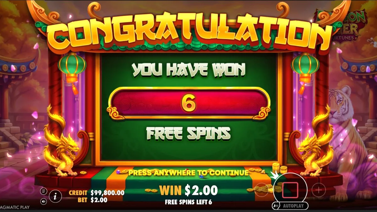 Interface do jogo Dragon Tiger Fortunes em um dispositivo móvel